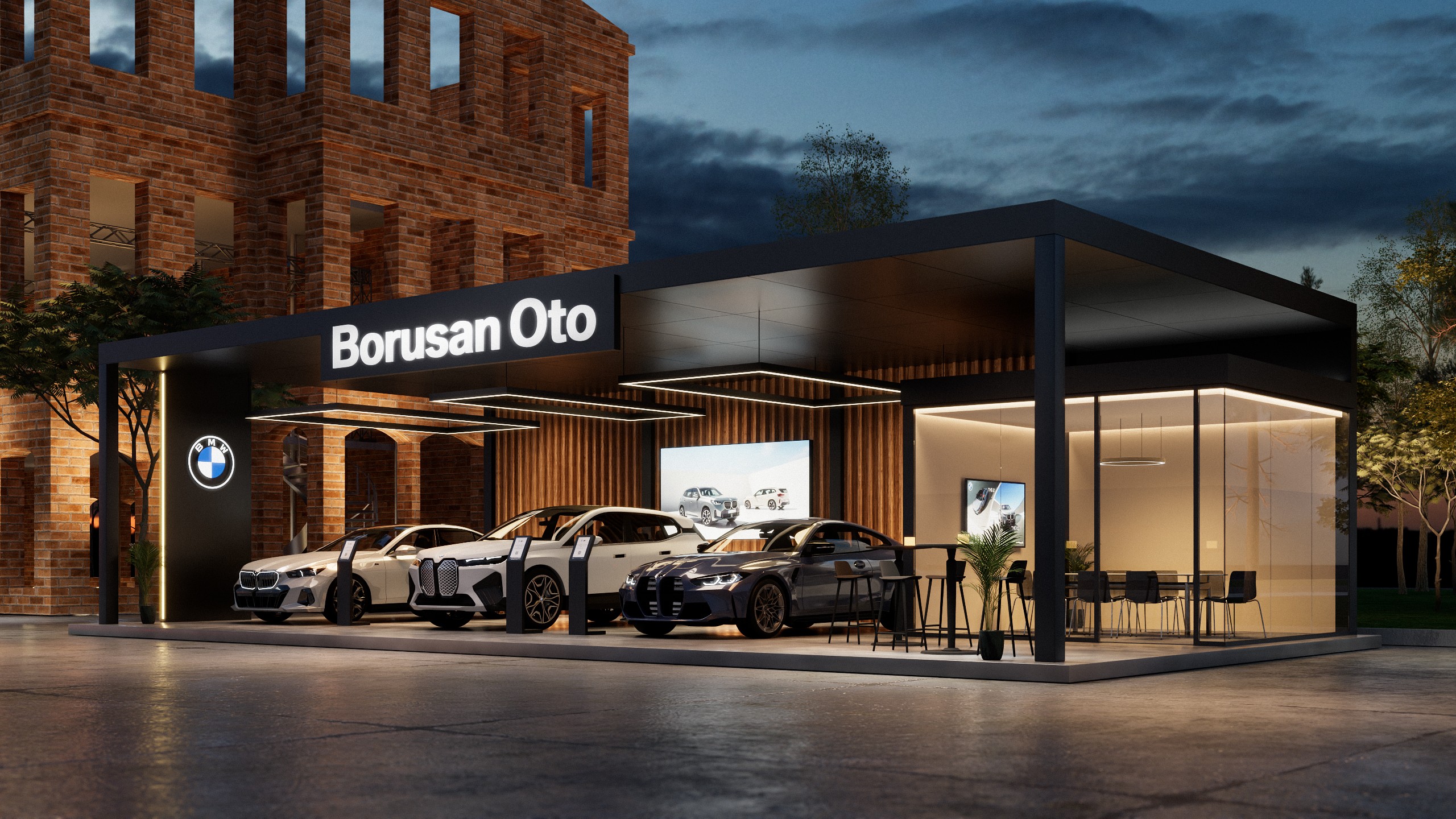 Borusan Oto x Dalyan Kulüp - Beycan Çetin 3D Görselleştirme | sergileme alanı tasarımı,  otomotiv showroom render,  architectural visualization